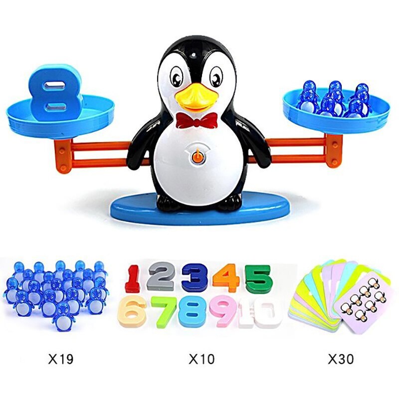 Montessori Math Match Toy Monkey Cow Balancing Scale Preschool Number Balance Toys Baby Educational Learning Board Game: penguin