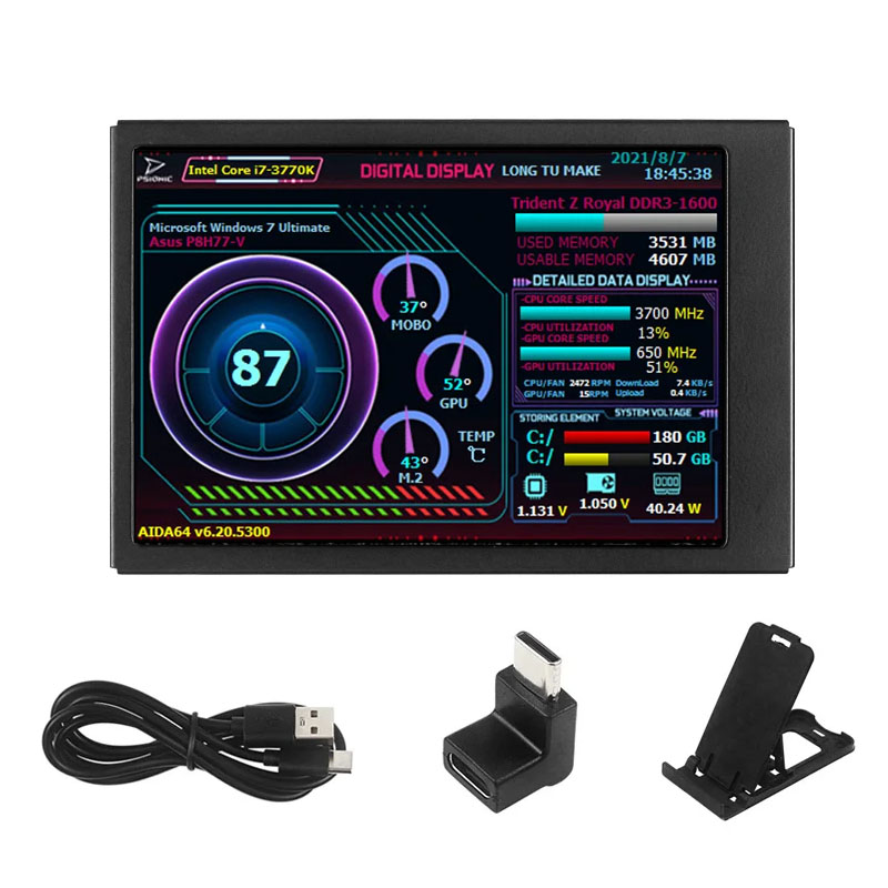 3.5 Cal ekran wtórny typu C IPS wyświetlacz LCD CPU GPU Baran monitorowanie opcjonalny USB-C podstawa podekran AIDA64 robić obudowy mini ITX: BIAŁY