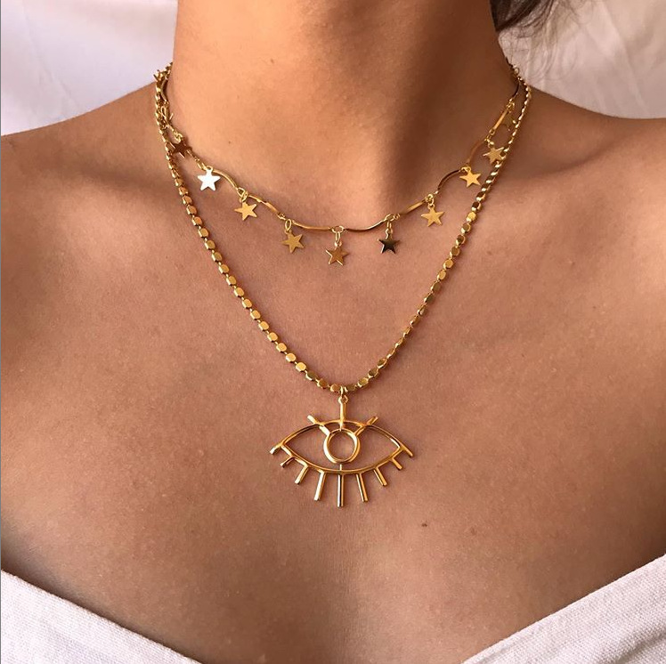 Neue Bohemien Multi geschichtet Halskette für Frauen Sterne mond Jahrgang herz Charme Halsband Partei Anhänger Halskette Geometrische Schmuck: Product 1