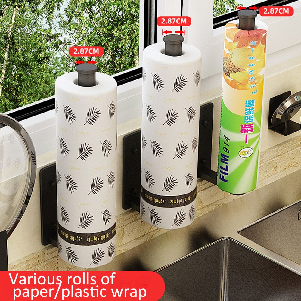 Punch-Free Black Kitchen Accessories Organizer Cling Film Rack Aluminum Napkin Hanger Bathroom Space Tissue Holder