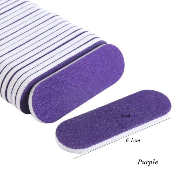 Mini lixa de unha para manicure, lima de beleza completa, pequena colorida, tampão rosa de flores finas, ferramentas de manicure e esponja para arte de unha, 20 peças cha22: ROXO