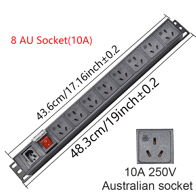 Cabinet 19inch PDU Power Strip Unit C14 Interface 8Ways EU/US/AU/C13/Universal Socket Extension Electrica With Switch