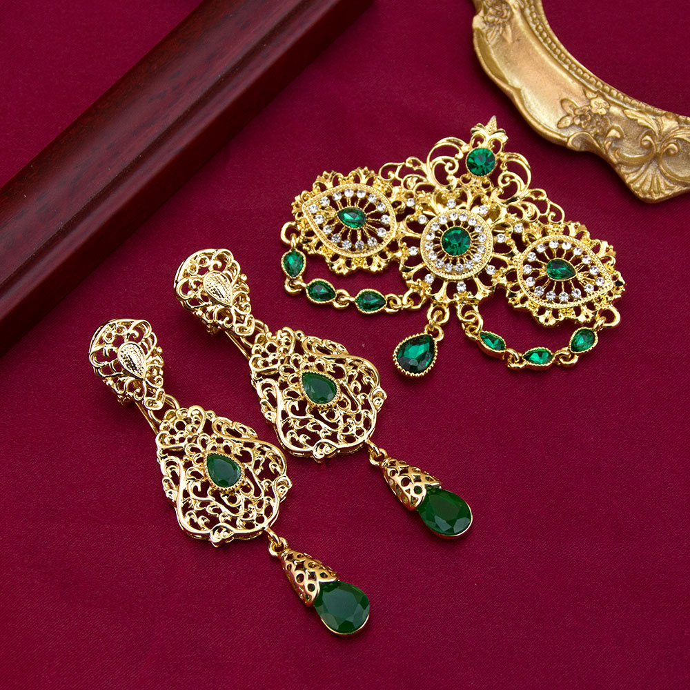 Sunspicems, joyería marroquí de Color dorado, caftán, broche, conjuntos de pendientes para mujer, bisutería étnica nupcial árabe para boda, joya para: Chapado en zinc azul