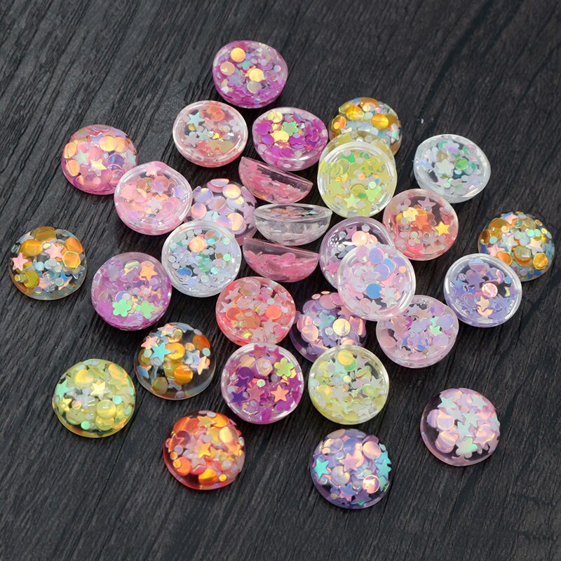 40pcs 12mm Mischfarben Star Round Moon Style Harz Cabochon mit flachem Rücken für Armband Ohrringe Zubehör