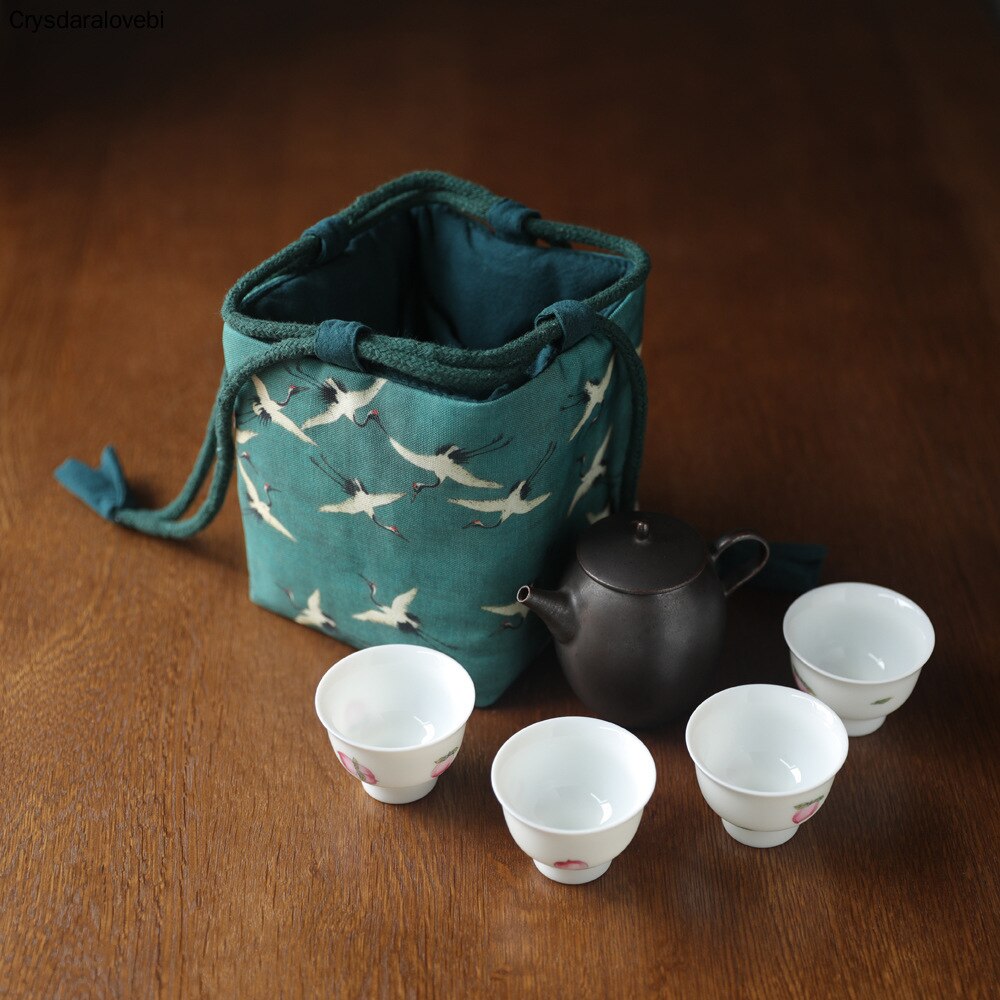 Ancient Painting Teaware Storage Bag Outdoor Travel Tea Set Tea Cozies Silk Teapot Teacup Cloth Bag Nuts Package