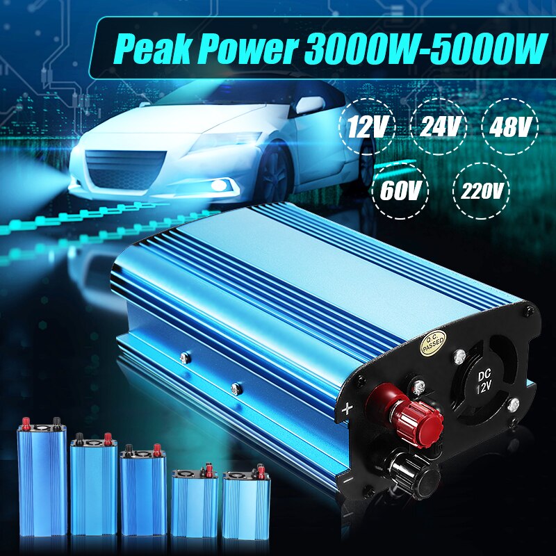 Auto-omvormer 3000w dc 12/24/48/60v to 220v zonne-energieomvormers voor roadtrips, vakanties, buitenactiviteiten, auto's en vrachtwagens