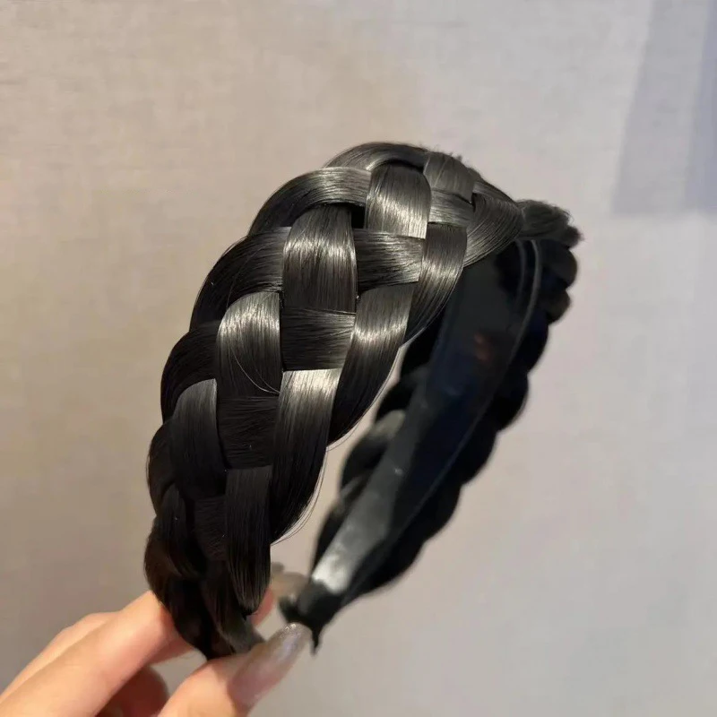 Diademas de peluca de giro ancho para mujer, trenzas anchas de espina de pescado, diademas hechas a mano, aro para la cabeza, accesorios para el cabello,: Gris