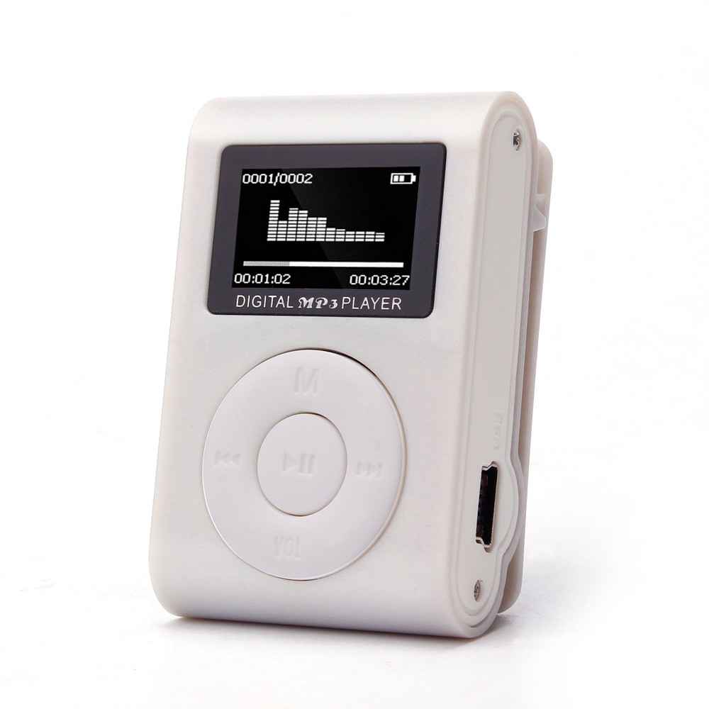 Binmer MP3 Player USB Clip Mini LCD Screen Support 32GB Micro SD TF Card: Silver