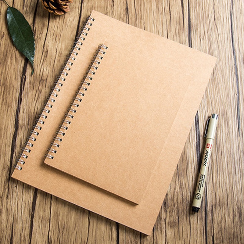 EZONE 16/32K Coil Kraft Paper Notebook Sketchbook Grid Square Line Paper Blank Pages Notebook Student Exercise Book 100 Pages