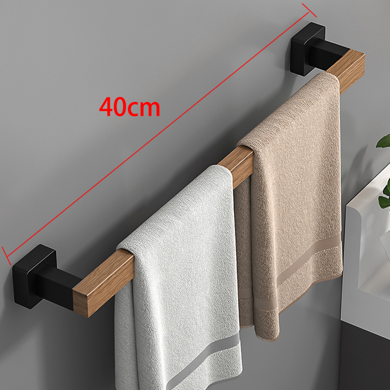 Estante de accesorios para el baño, accesorios de baño de madera negra, toallero montado en la pared, toallero, escobilla de baño, ganchos para toallas, soporte de papel: Morado