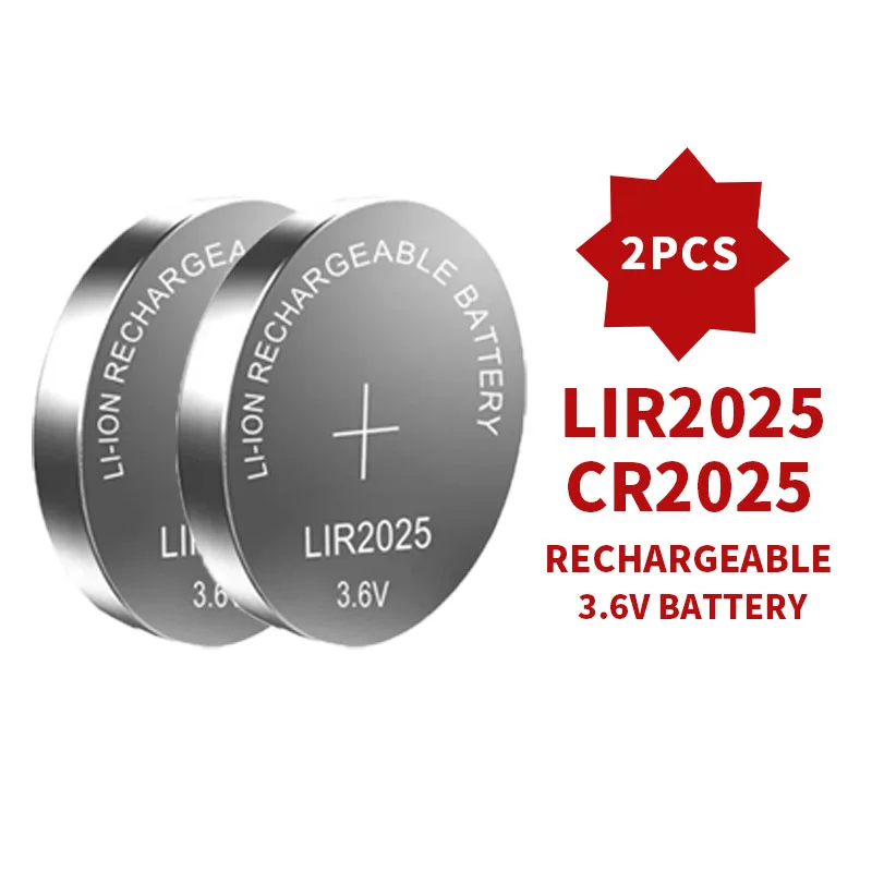 Batteria a Bottone Ricaricabile LIR2025 3.6V ad Alta Capacità per Chiavi Auto, Telecomandi, Giocattoli, Bilance, Compatibile con CR2025 ML2025: nero