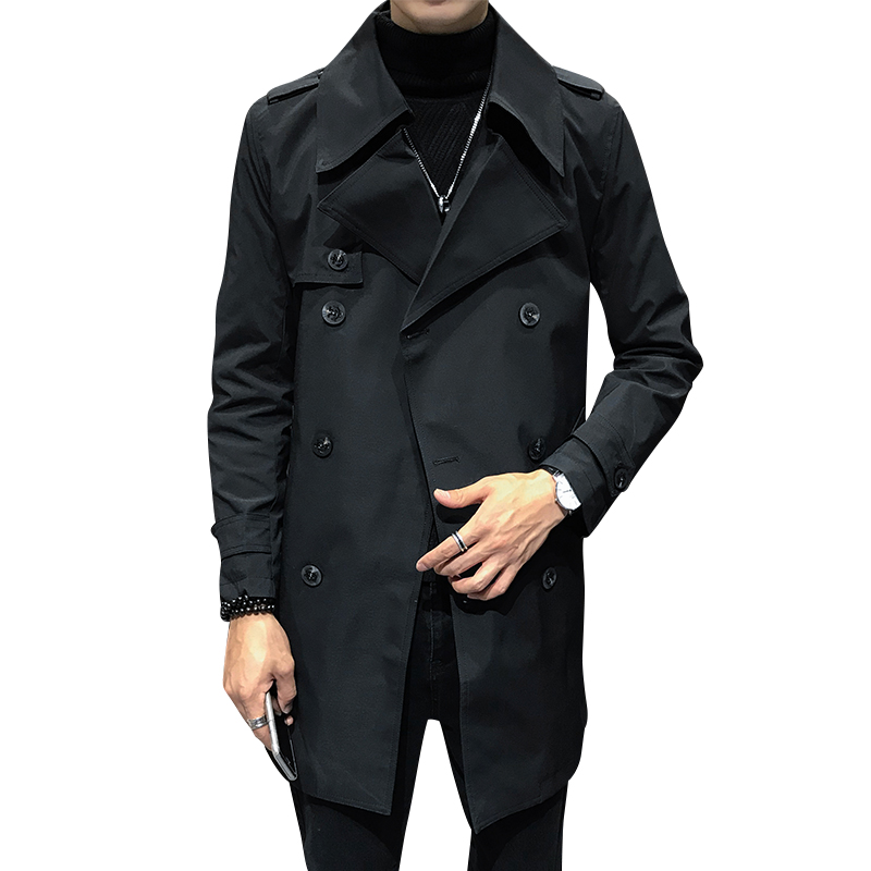 Gabardina con doble botonadura para hombre, gabardina blanca, abrigos largos británicos, capa inglesa, cortavientos clásico,
