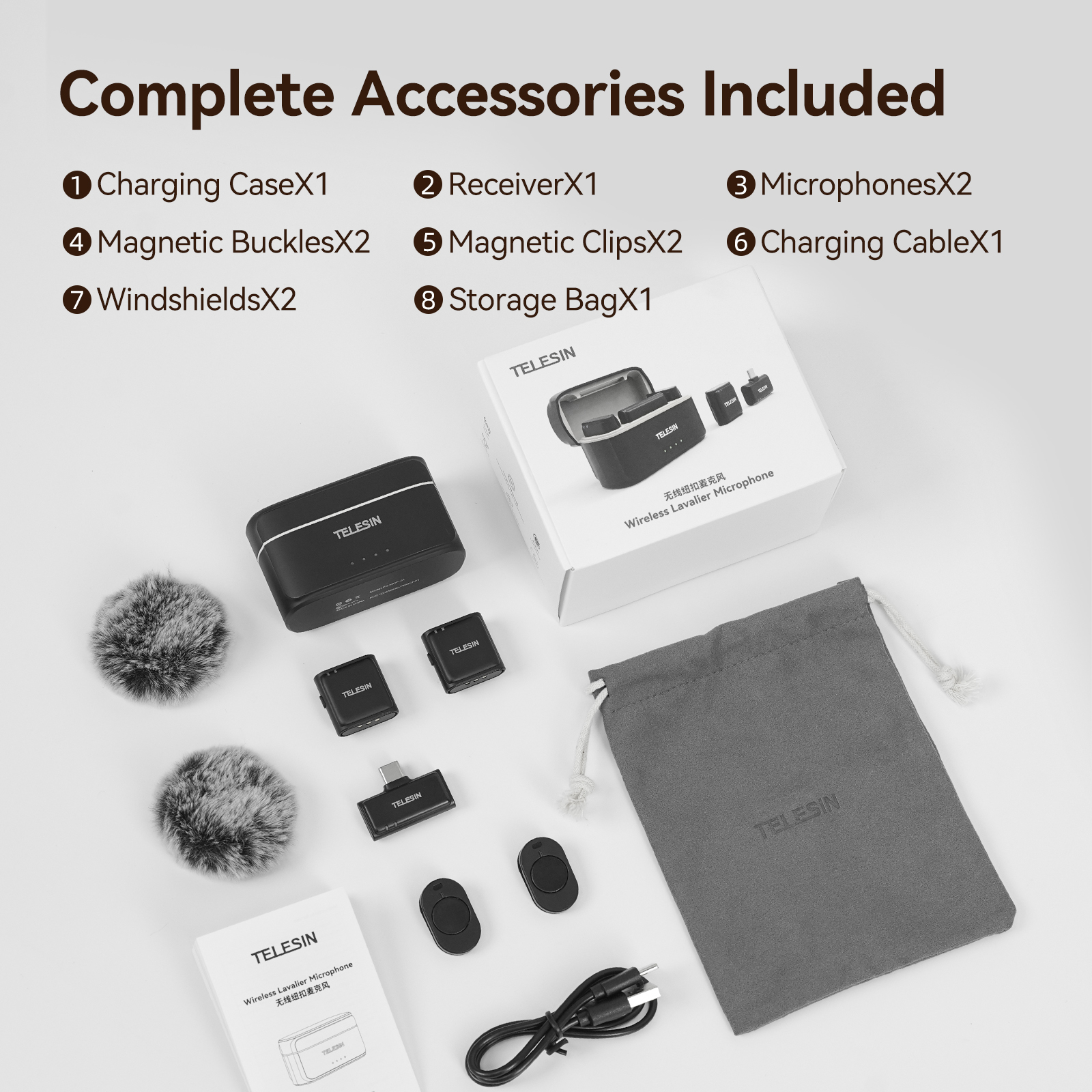 TELESIN Wireless Lavalier Button Microphone 200M Audio Video Live Voice Record Universal Noise reduction Portable Mic For Phone: Default Title