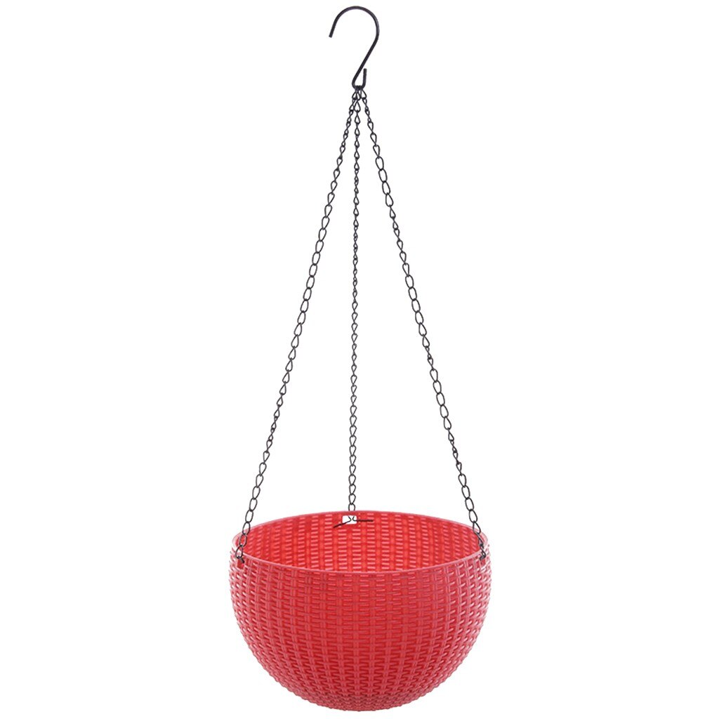 20# Chain Hanging Planter Round Self-watering Basket Automatic Water Supply Flowerpot Resin Woven Wicker Style Flower Pot: Red