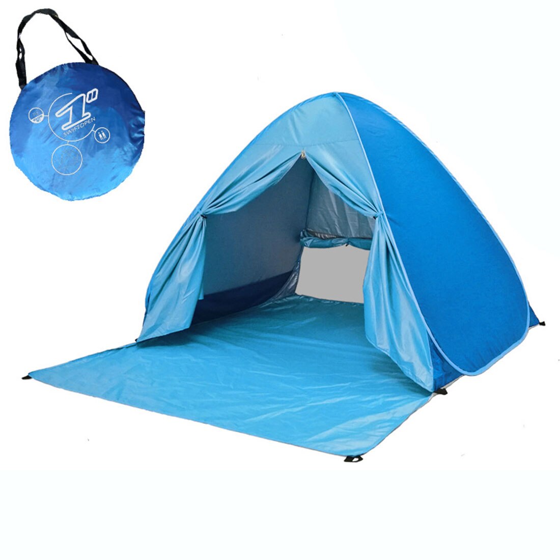 Sombrilla de playa para jardín al aire libre de 200x165x130cm carpa plegable fácil de instalar refugio solar con puertas-verde/azul: Blue