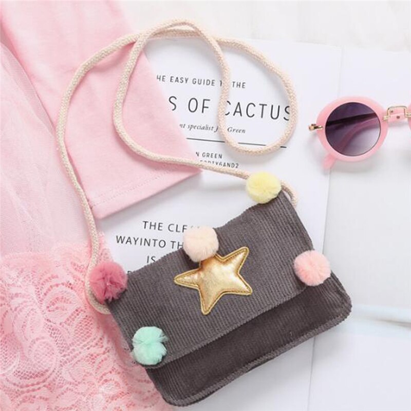 Cute Children Small Coin Purse With Star Ball Kids Corduroy Single Shoulder Bag Girls Mini Card Holder Key Wallet Change Purse