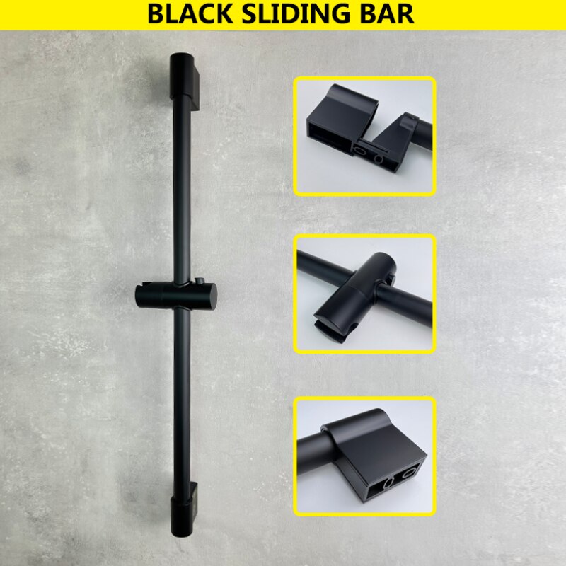 Shower Bar Set with Sliding Bar Solid Brass Outlet Connector 2 Functions Hand Shower 1.5m Hose Adjustable ABS Holder Matt Black: Shower Bar BK