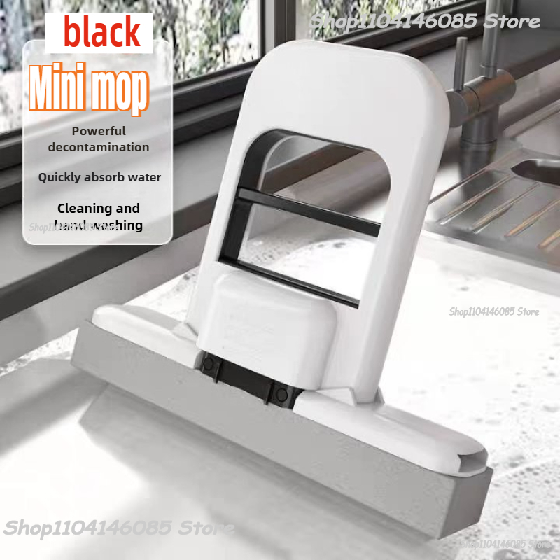 Mini-sponsmop Handvrije wasmoppen Mini draagbare superabsorberende dweil voor desktopvloer Badkamer Keuken Glas Autoreiniging: zwart