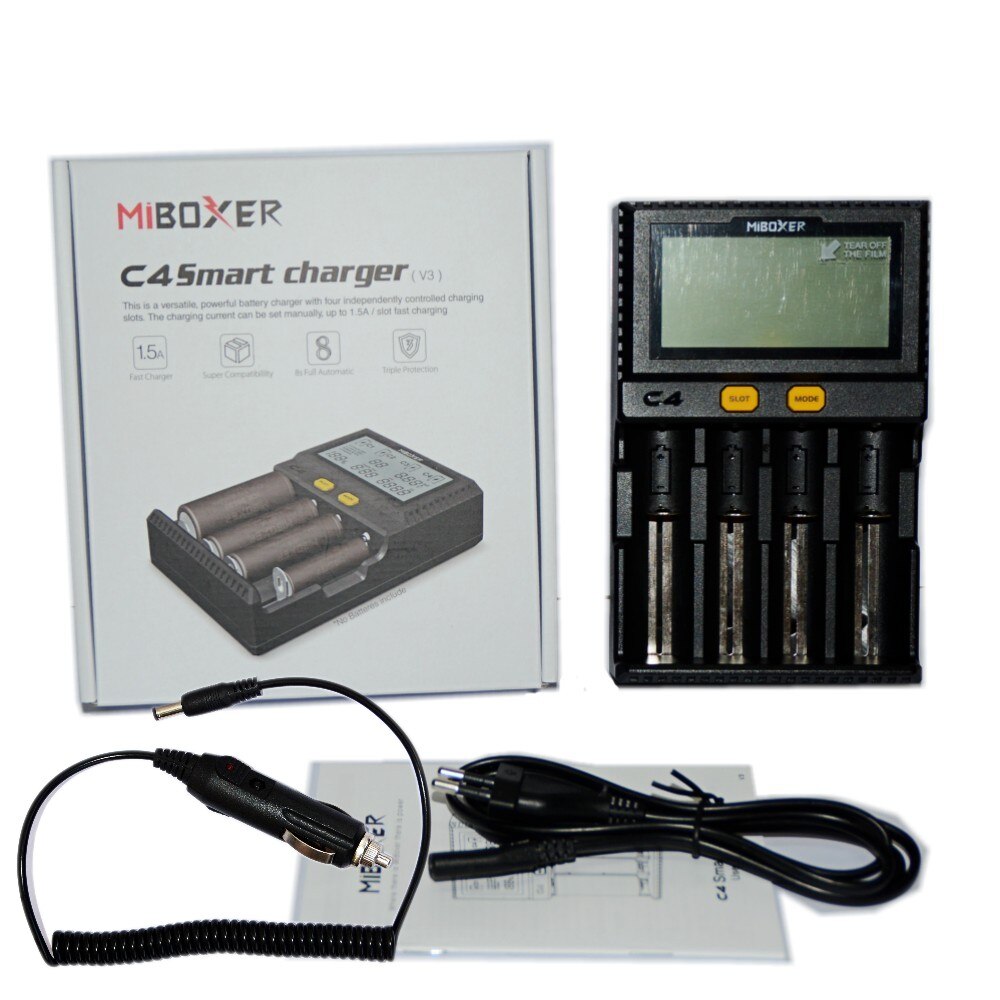 Originele Miboxer C4 Lcd Batterij Lader Voor Li-Ion/Imr/Inr/Icr/LiFePO4 18650 14500 26650 Aaa 3.7 1.2V 1.5V Batterijen Pk VC4: black or car charge / US