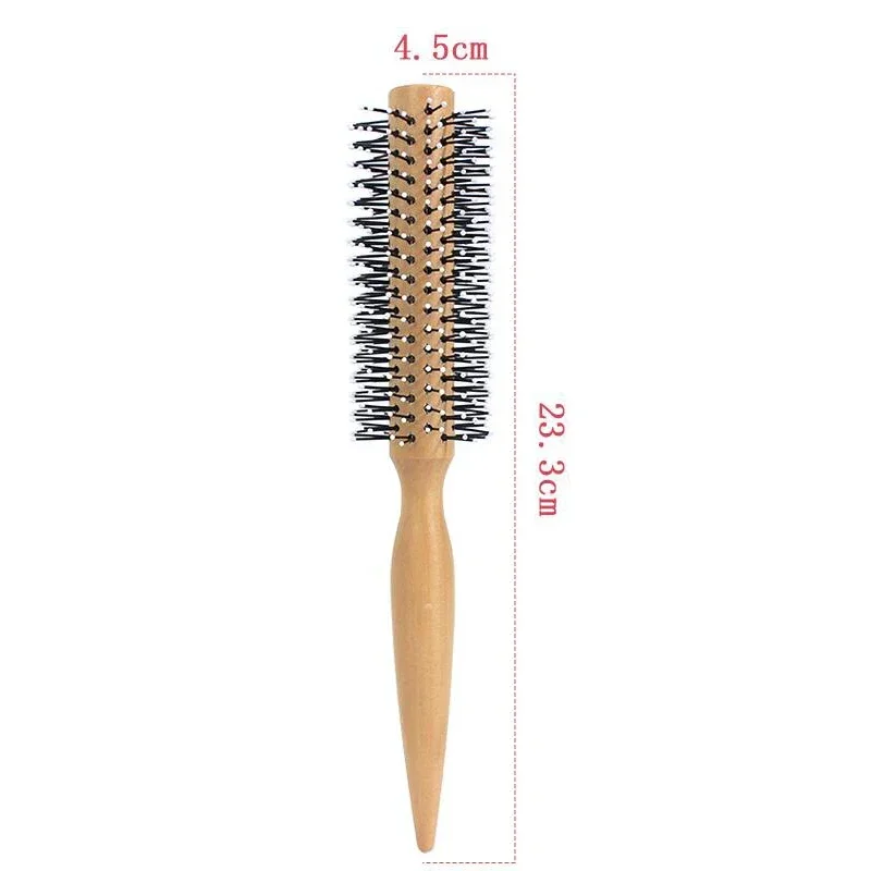 Mini cepillo redondo de nailon para hombres, peine para peinar el cabello rizado, peine rodante, cepillo redondo para cabello fino o corto con mango de madera