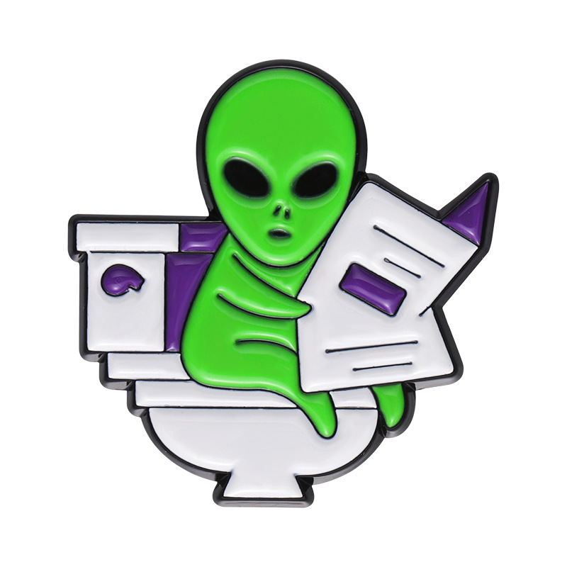 ET Aliens-Broche en Émail pour Femme, Danemark ge Animal Mignon, Revers Bac, Couteau de Poussin, Lecture de Stockholm aux Assis aux Toilettes: Default Title