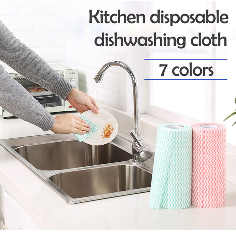 50pcs Roll Non-Woven Fabric Washing Cleaning Cloth Towels Kitchen Towel Disposable Striped Practical Rags Wiping Scouring Pad