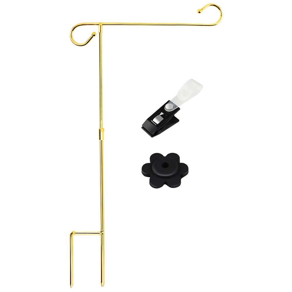 2 Pack Tuin Vlag Stand Banner Vlaggenmast, Golden Smeedijzeren Yard Tuin Vlag Pole, met Tijger Clip En Lente Stoppers