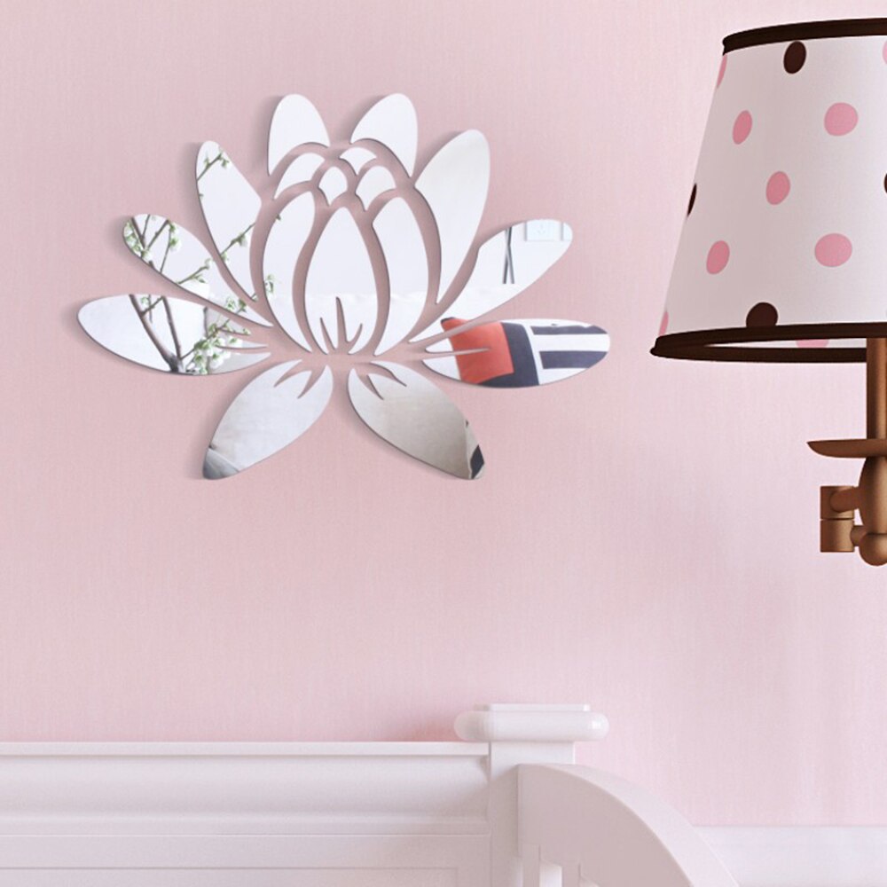3D Acrylic Mirror Lotus Flower Wall Sticker Wall Decal Modern Stickers Mural Home Bedroom TV Background Decoration