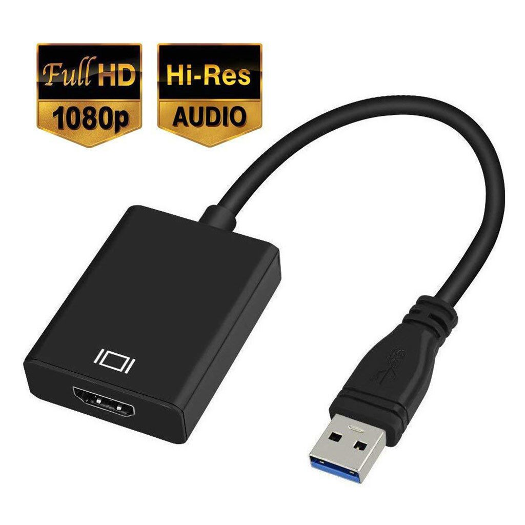 USB 3.0 to HDMI Adapter - HD 1080P Converter Cable - External Graphics Card for Windows Laptops: Black