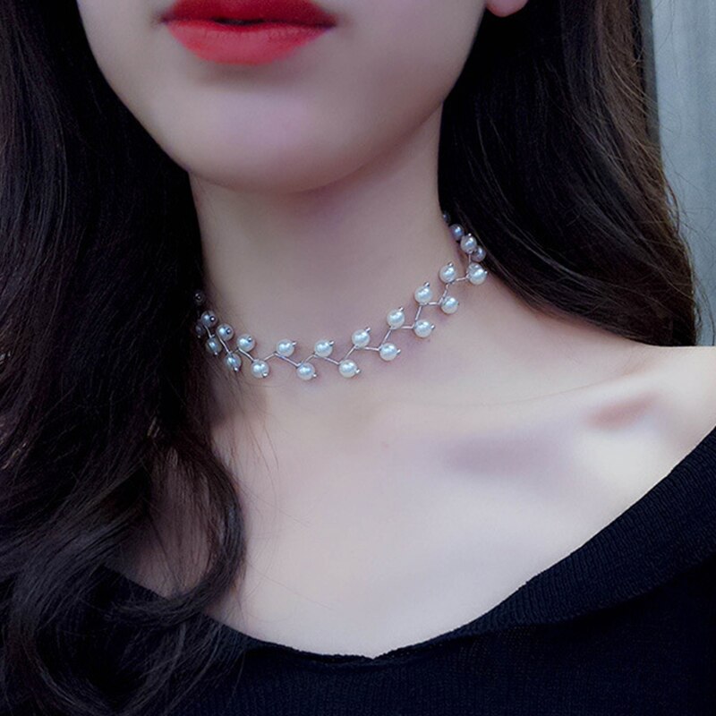 Ladies Flower Pearl Necklace Party Pendant Necklace Women Neck Necklace Jewelry: SK22