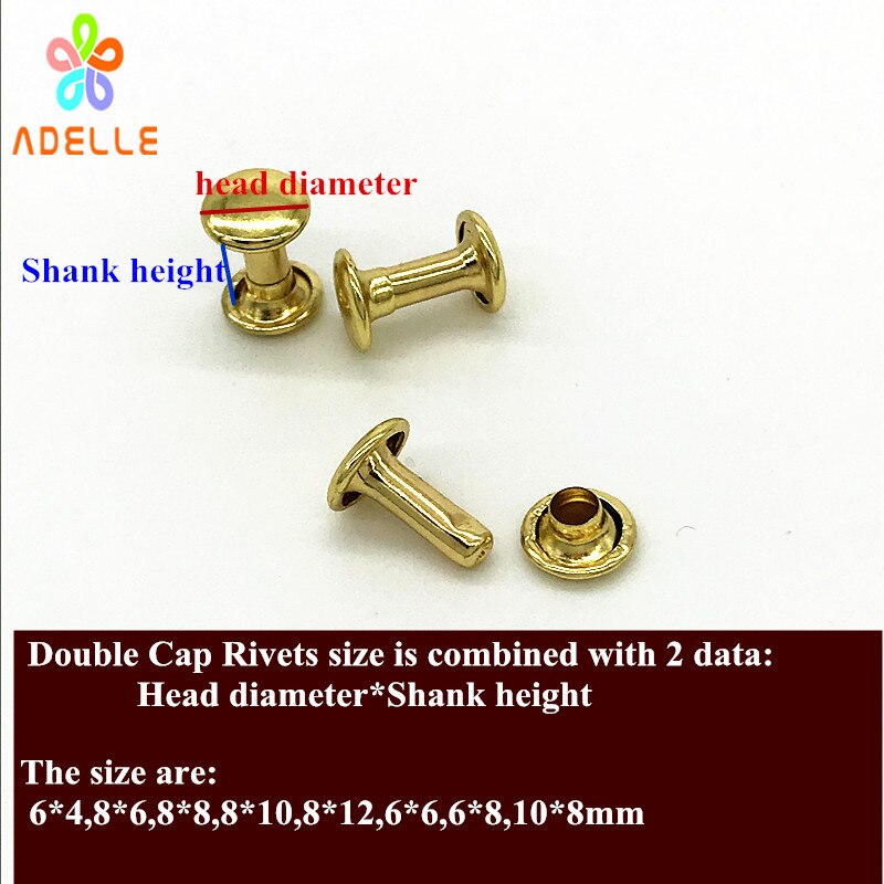 50 sets 100% Solid Brass Rivets Double Cap Rivets 8 sizes Punk Studs Leather Craft accessories DIY belt