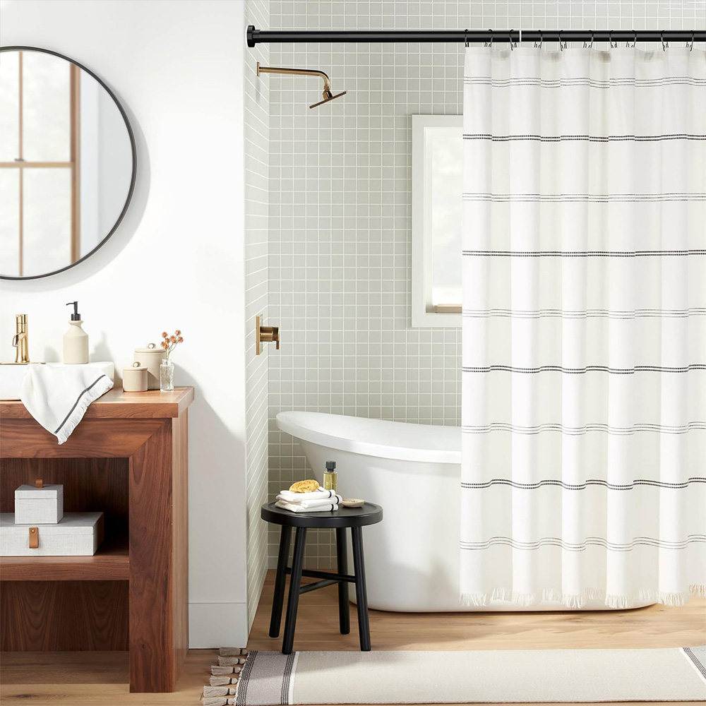 Shower Curtain Rod Extendable Rustproof Adjustable Pole Multi Purpose Curtain Rail Cupboard Wardrobe Hanging Rod No Drilling