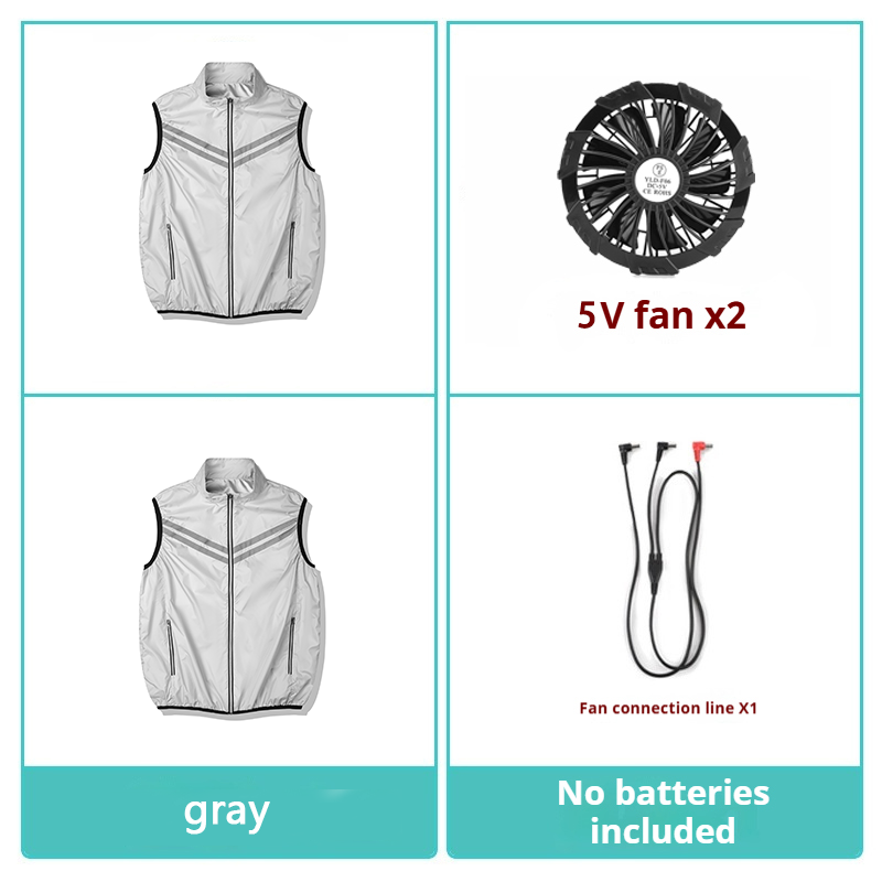 Zomerse koelventilator, airconditioningpak, slim fit, unisex, multi-pocket, casual, modieus, intelligent, koelvest, werkkleding: Xxxl / Grijs
