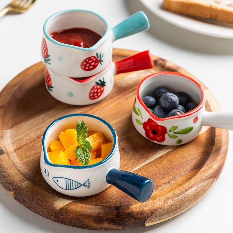 Keramische Mini Melk Cup Met Handvat Japanse Melk Opschuimen Kannen Koffie Suiker Melk Pot Aardbei Bloemen Patroon Keuken Servies