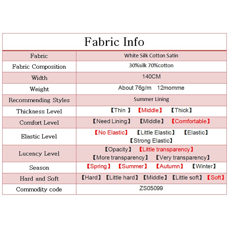 Pearlsilk 12momme 140cm width white colour Silk Cotton Satin garment matrials Summer Lining DIY clothes fabrics