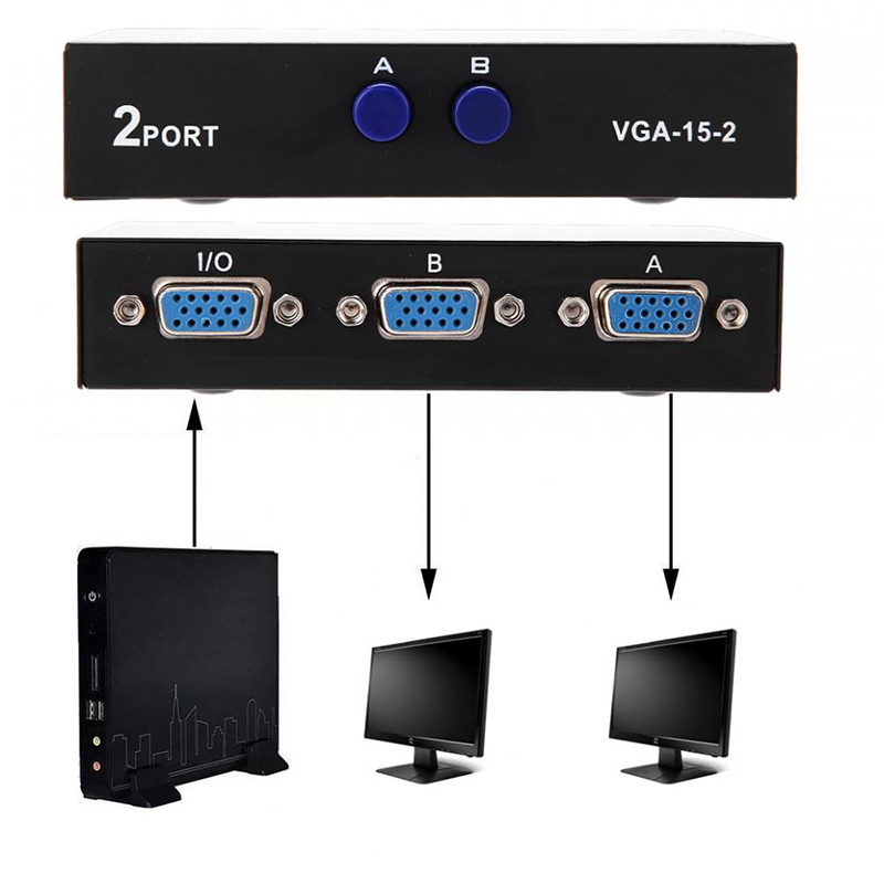 2 in 1 heraus VGA Umschalter Splitter Daten Synchronisation VGA Monitor schalten Unterstützt VGA/XVGA/SVGA/UXGA und Multisync Anzeige