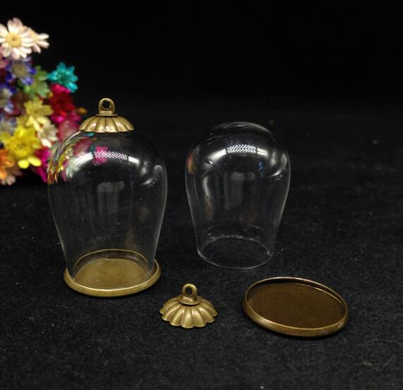 Cloche ovale arc de shap 5 pièces | Bouteille de souhait, bocaux de base classique, bouchon de verre, collier pendentif, globe de verre, dôme de bulle: bronze big cap