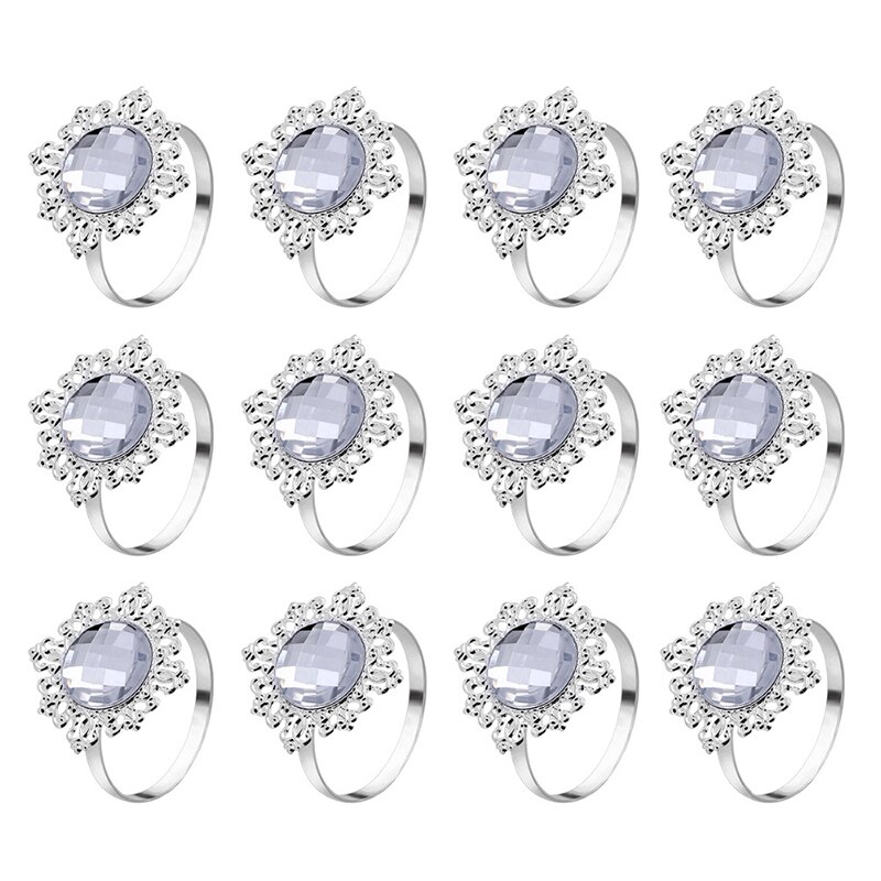 12Pcs Acryl Zilveren Bruiloft Servetringen Ronde Handdoek Ring Houders Banket Voor Bruiloft Diner Decoratie