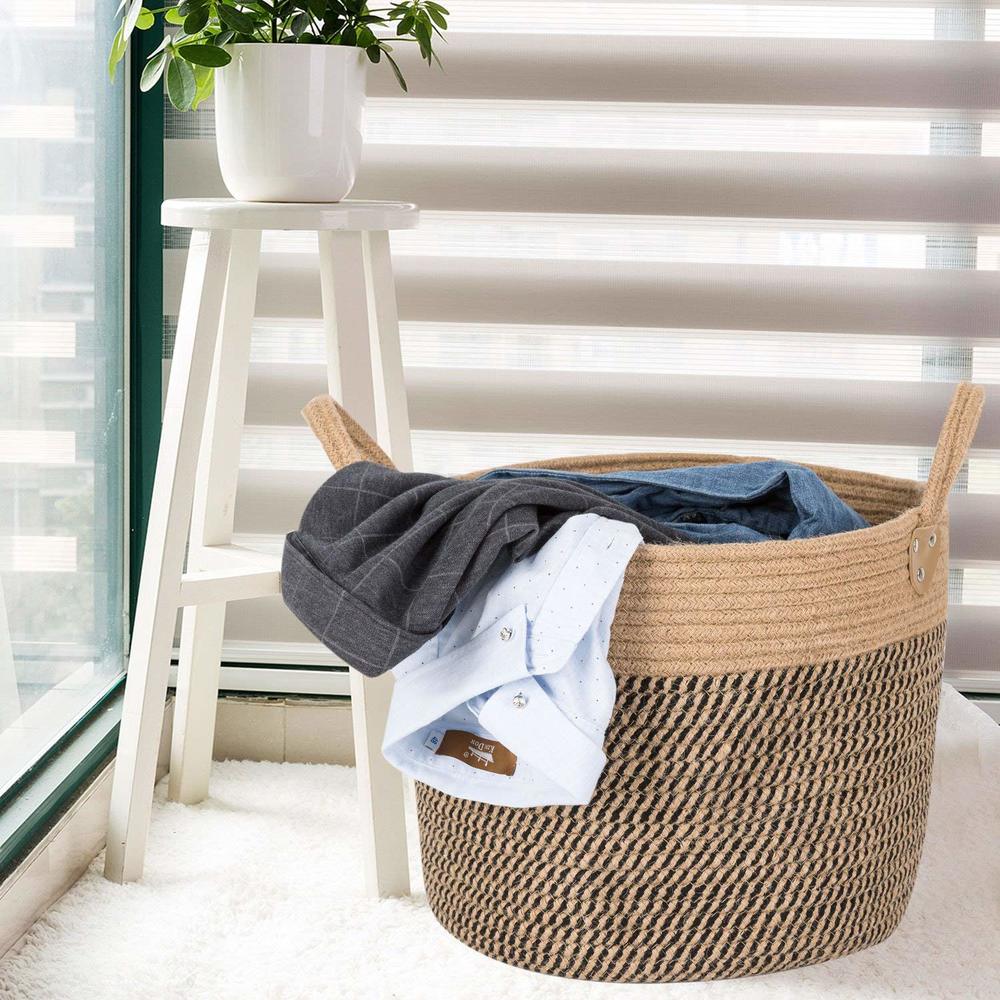 Stor kurv vævet opbevaringskurv med håndtag naturlig jute vasketøjskurv legetøjshåndklæder tæppe kurv hjemmeindretning