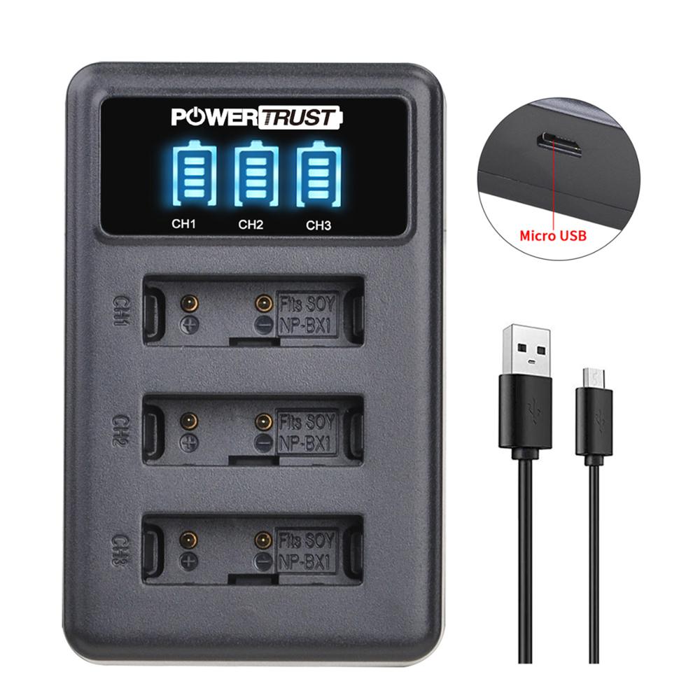 Powertrust NP-BX1 1860 Mah NP-BX1 Batterij En Led 3Slots Lader Voor Sony NP-BX1 HDR-AS200V HDR-AS30 HDR-AS300 HDR-AS50 HDR-CX240