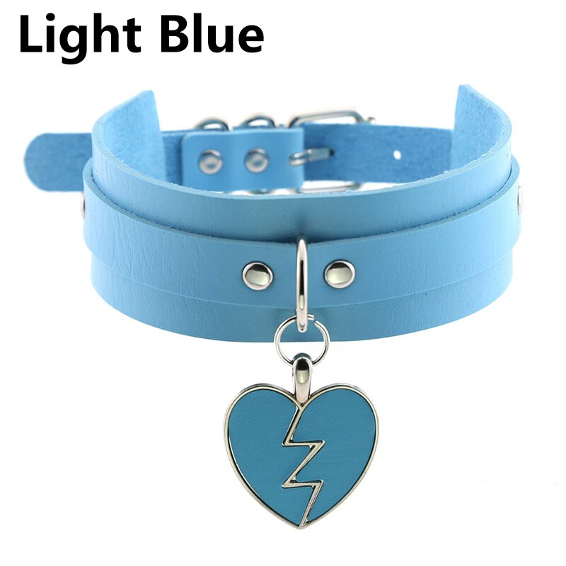 Frauen Männer Charm Herz-Form Anhänger Kragen Choker Halskette Schmuck Breiten Leder Einstellbare Halsband Partei Schmuck Zubehör: Light Blue