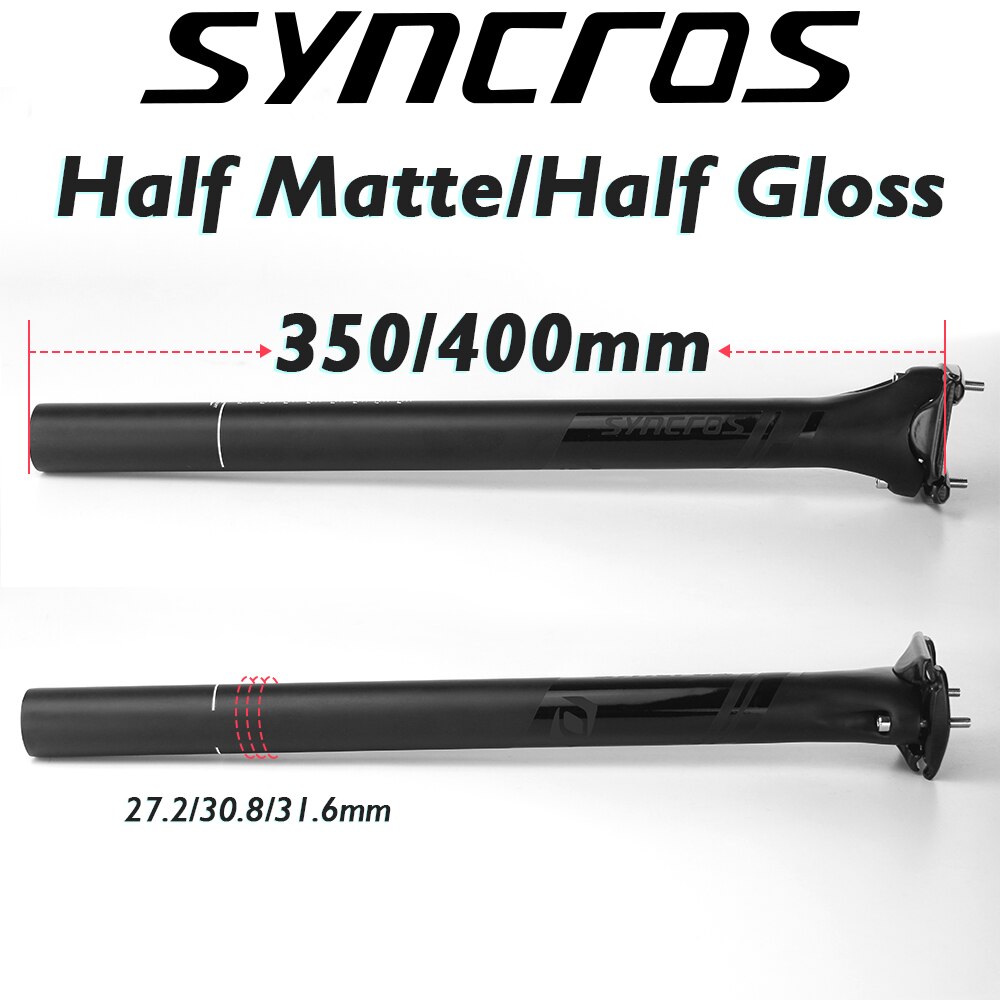 SYNCROS – tige de selle de vélo en Fiber de carbone mat, 27.2/30.8/31.6mm * 350/400mm, coussin de siège de vtt