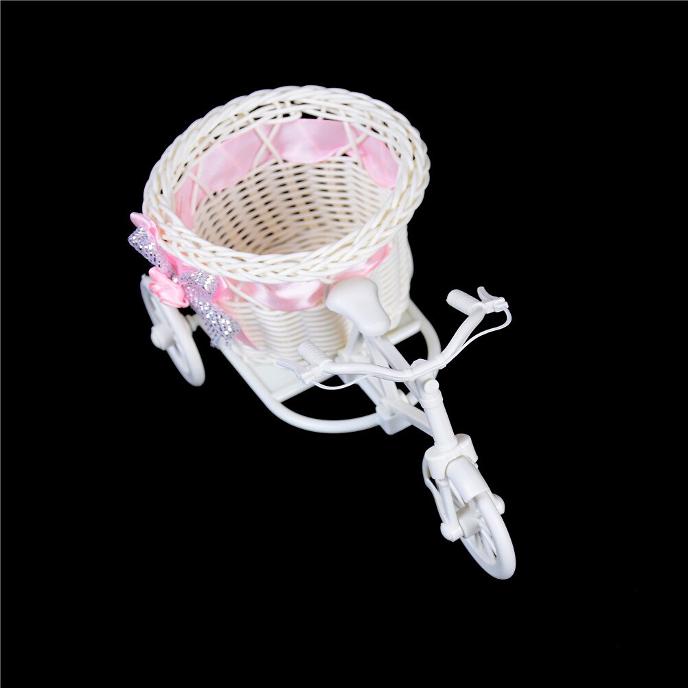 1Pc Tricycle Bike Organizer Flower Basket Pot Rattan Bicycle Storage Basket Float Vase Plant Stand Holder