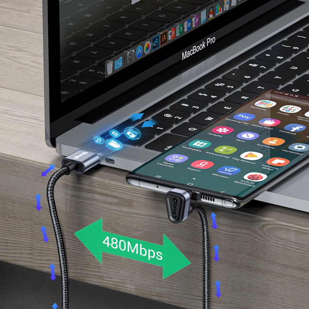 Elough Usb Type C Kabel Voor Samsung Xiaomi Mi Redmi Usb C Kabel 2.4A Snelle Telefoon Opladen Data Cord Type C 180 Graden Usb C Kabel