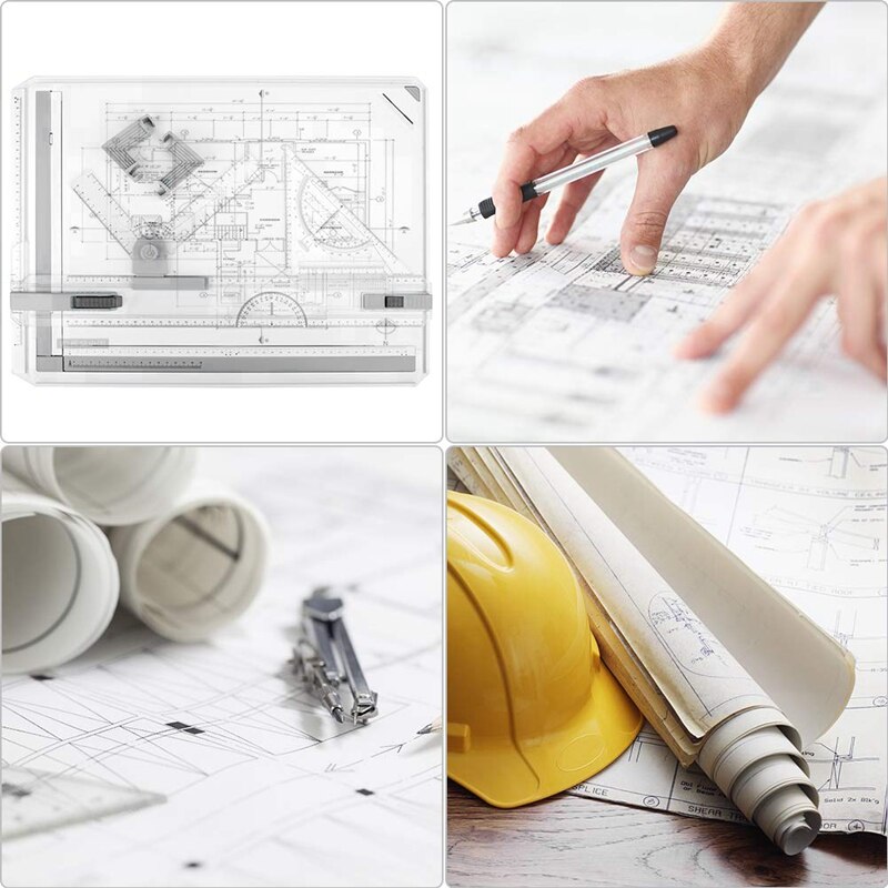 A3 Drawing Board Drafting Table Multifunctional Drawing Board Table with Clear Rule Parallel Motion and Angle Adjustable Measuri
