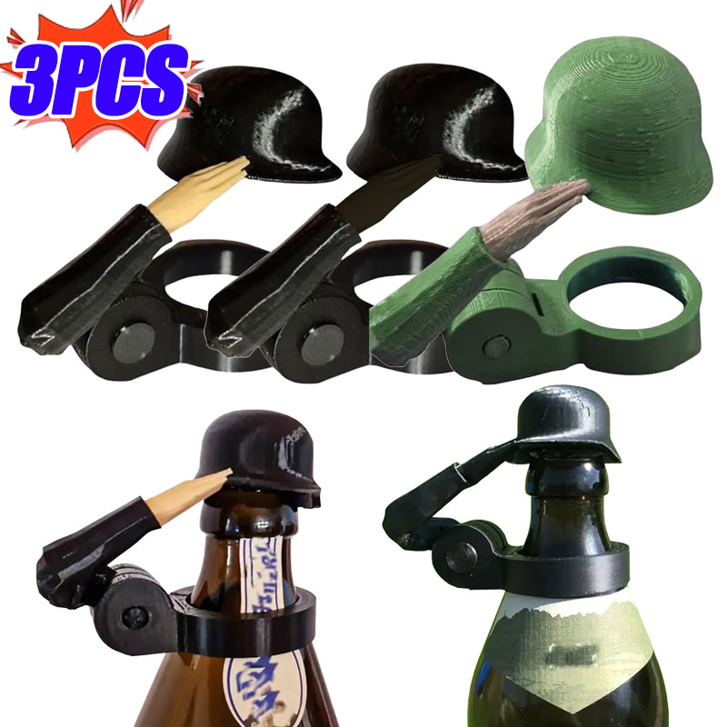 3/1Stck Kreative Soldat Gruß Bahre Flasche Helm Staub-nachweisen Deckel salutieren Pose Bahre Flasche Kappe für BBQ Party Bar Bahre