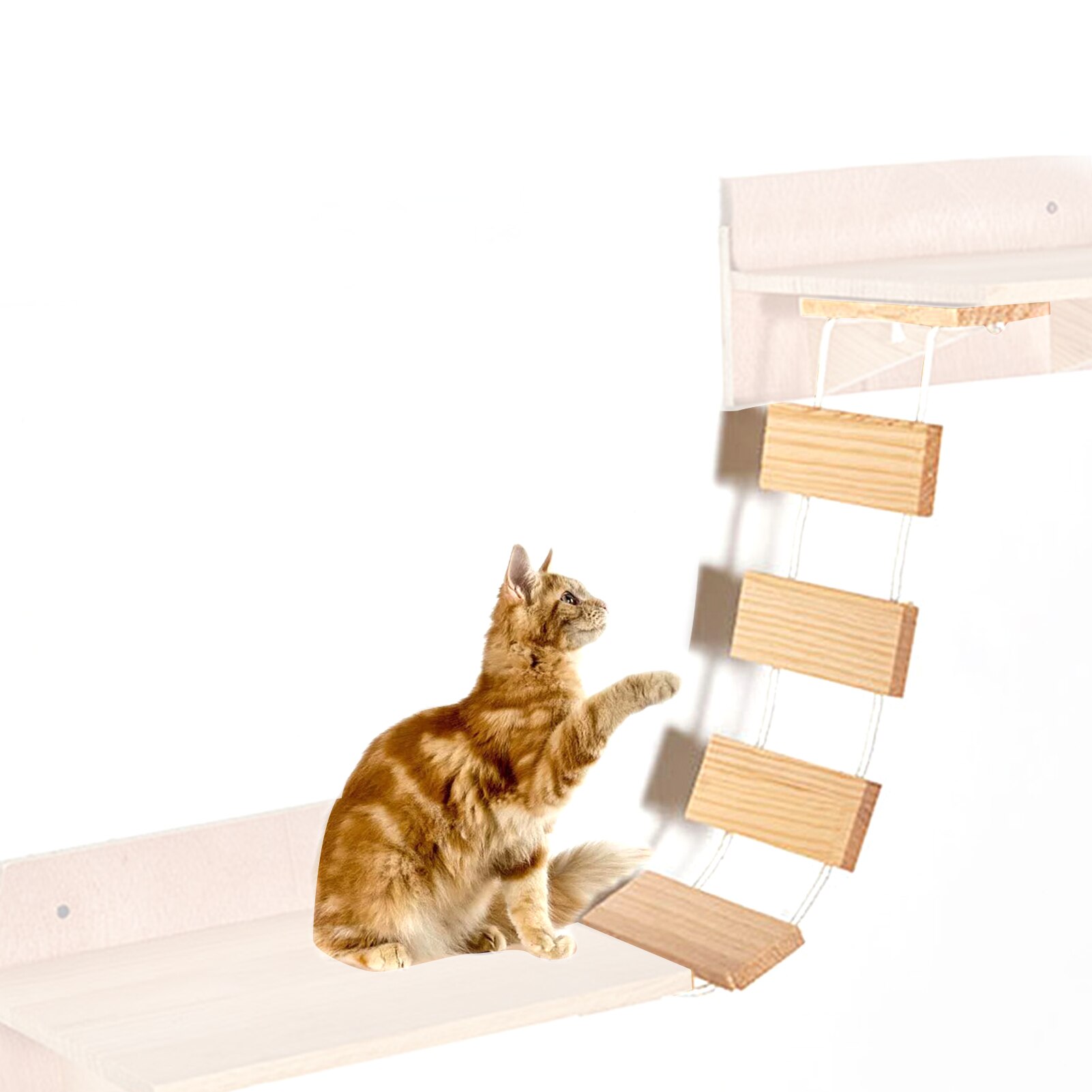 Cat Bridge Climbing Frame Wood DIY Pet Cat Tree House Bed Hammock Sisal Scratching Post Cat Furniture Cat Toy Wall Mounted