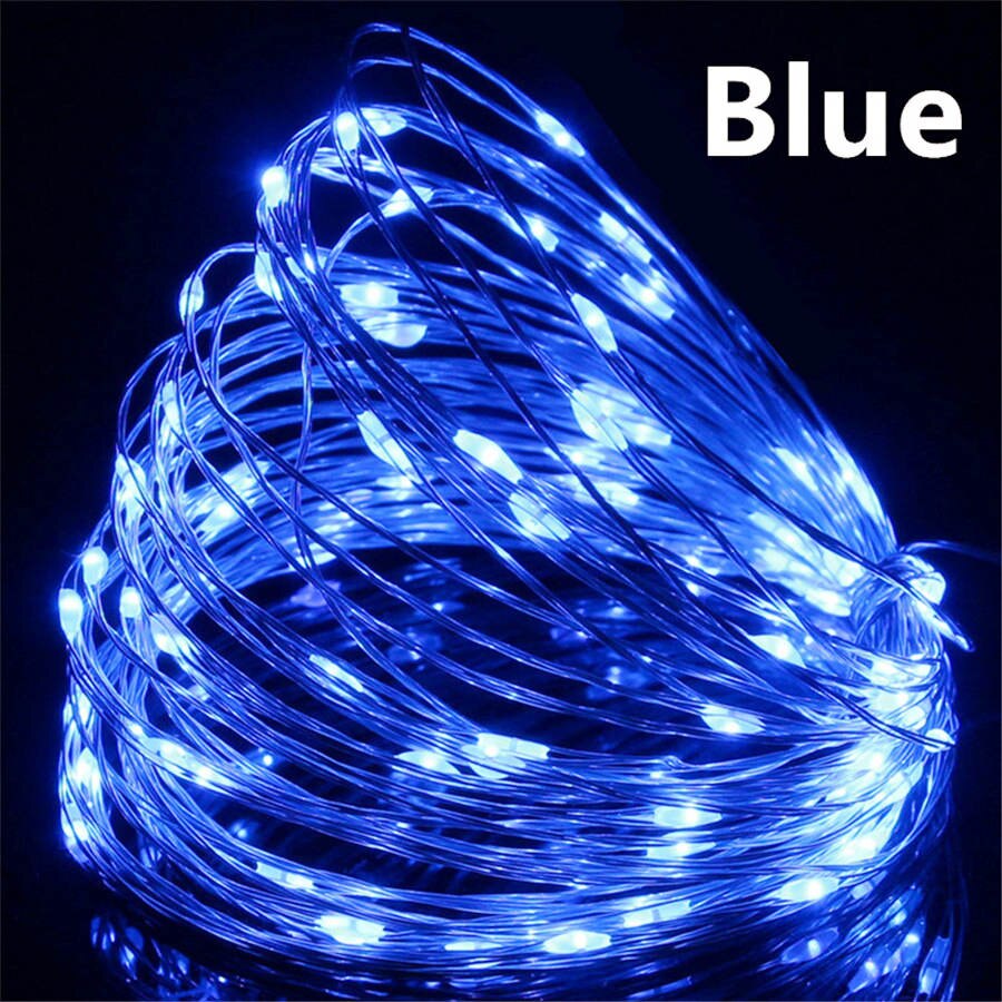 5v usb led string lys fairy 20m 10m 5m 2m sølvtråd vandtæt til krans hjem jule bryllupsfest dekoration: Blå / 10m 100 lysdioder