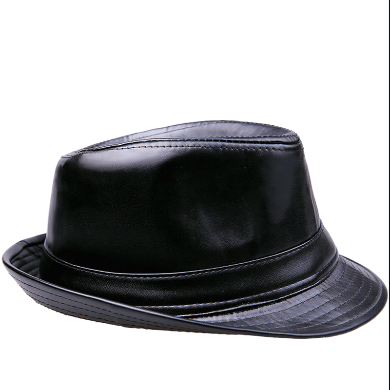Leather Fedora Hat Retro Jazz Hat Cowboy Gentleman Bowler Hat Short Brim Floppy Trilby Panama Hat Hip Hop Black Hat Men's Women
