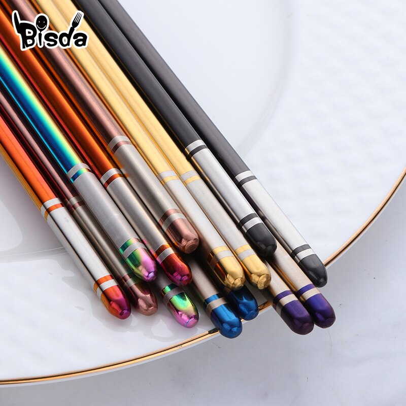 5 Pairs Stainless Steel Chopsticks Chinese Non-slip Chopstick Set Black Metal Chop Sticks Set Used For Sushi Dinnerware